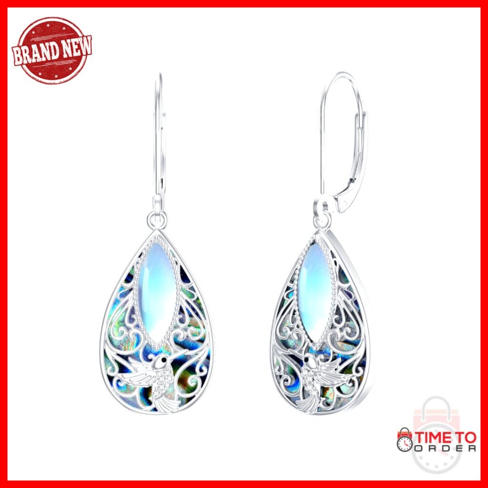 Sterling Silver Teardrop Abalone Shell Drop Dangle Earrings With Leverback